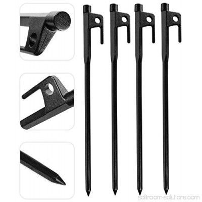 MINI-FACTORY Burly Forged Steel Tent Stakes Heavy Duty Steel Tent Pegs - Black (Pack of 4)