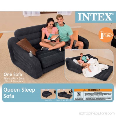 Intex Inflatable Queen Size Pull-Out Sofa Couch Bed, Dark Gray | 68566EP