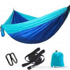 Lightahead Double Parachute Portable Camping Hammock Including 2 Straps with Loops & Carabiners– Best Heavy Duty Lightweight Nylon Parachute Hammock For Camping,Travel,Beach(Dark Blue/Sky Blue) 569751860
